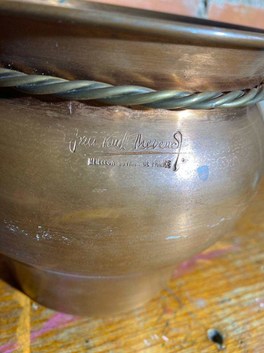 Antique Jean Paul THEVENOT Copper & Brass Planter Made in France Vintage