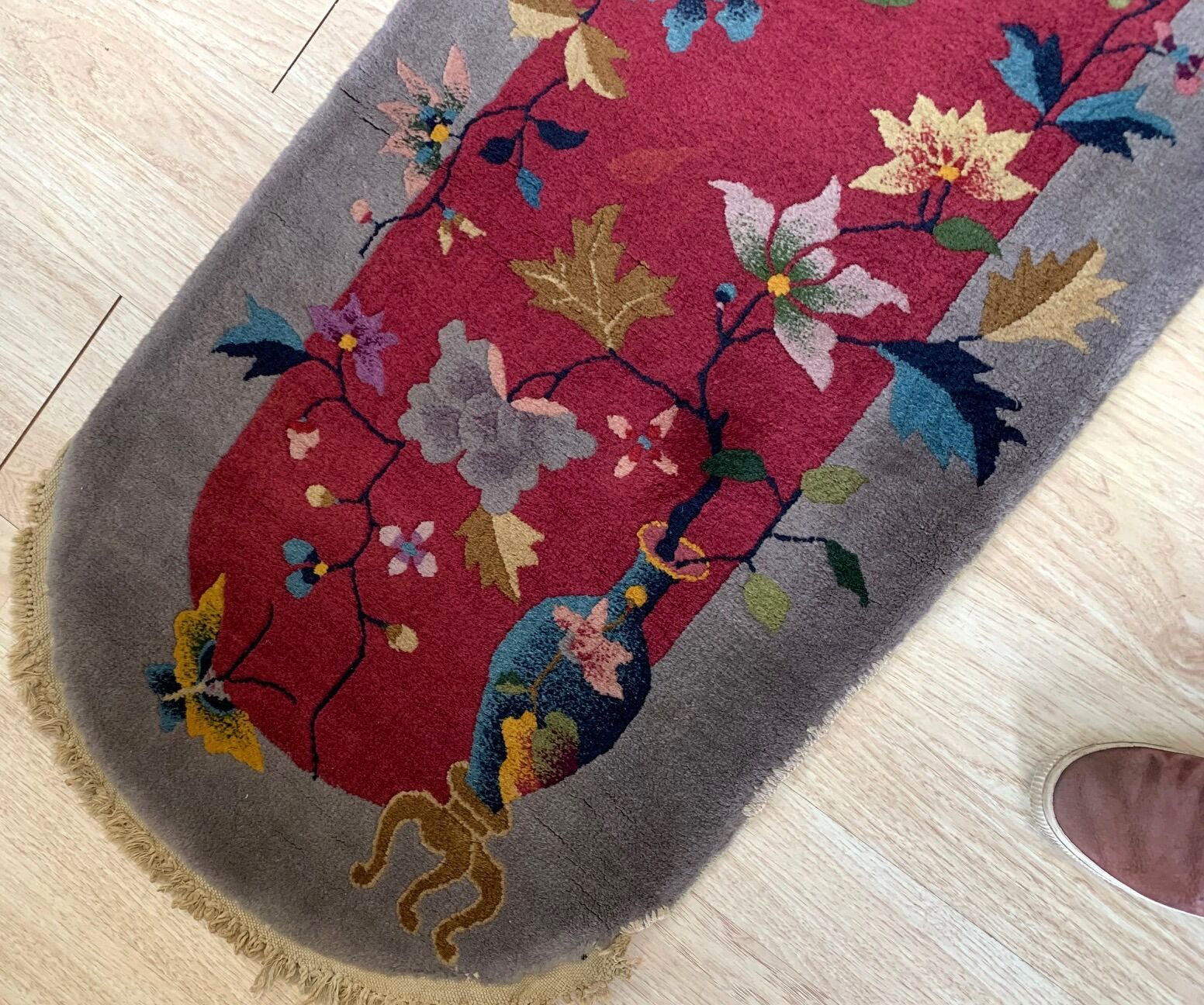 Antique Chinese carpet Art Deco handmade 64cm x 120cm 1920s, 1B876