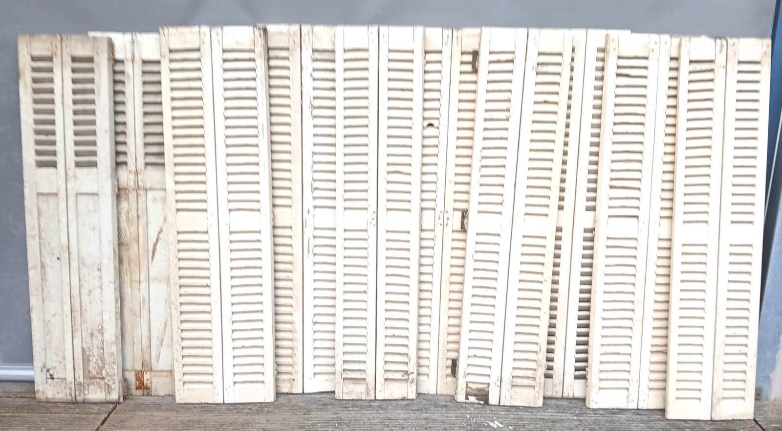 Set of 10 vintage wooden double shutters.
