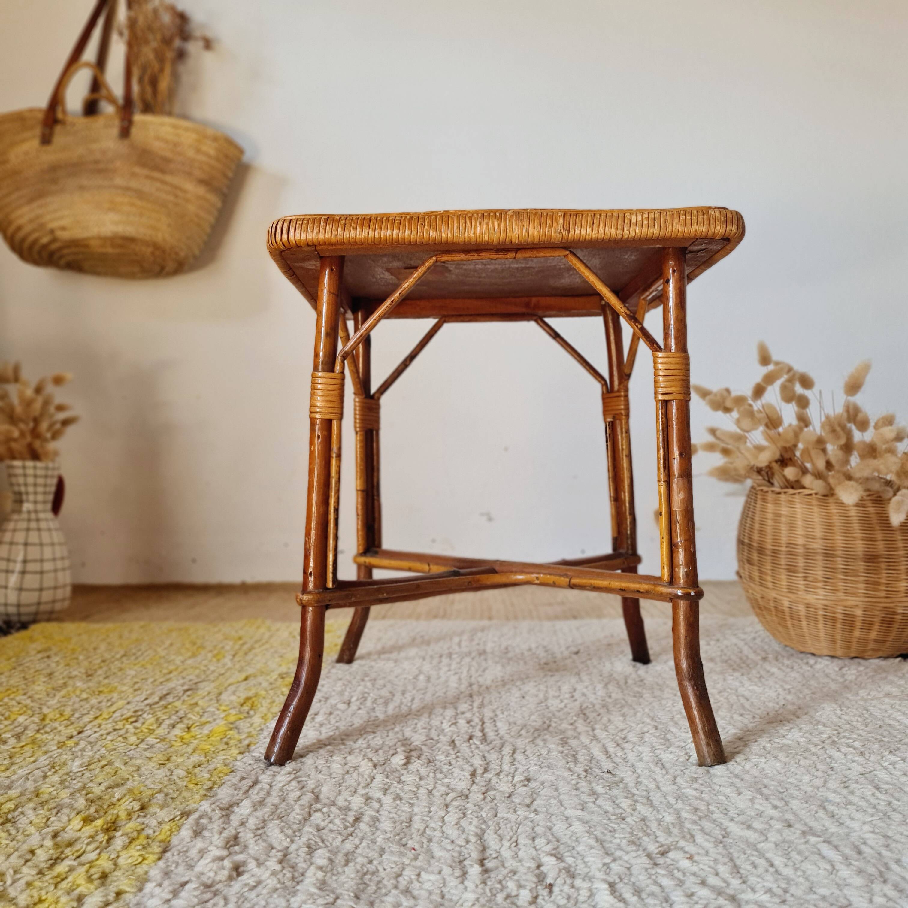 Vintage rattan side table or coffee table – 1960s Riviera style
