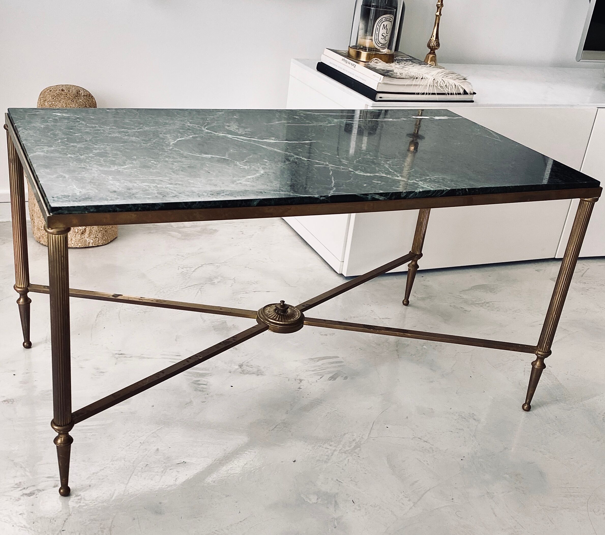 Green marble and brass coffee table
