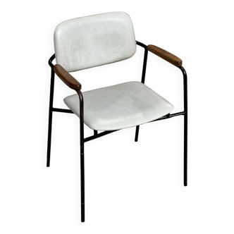 Fauteuil en métal, chêne et simili cuir vintage 1950