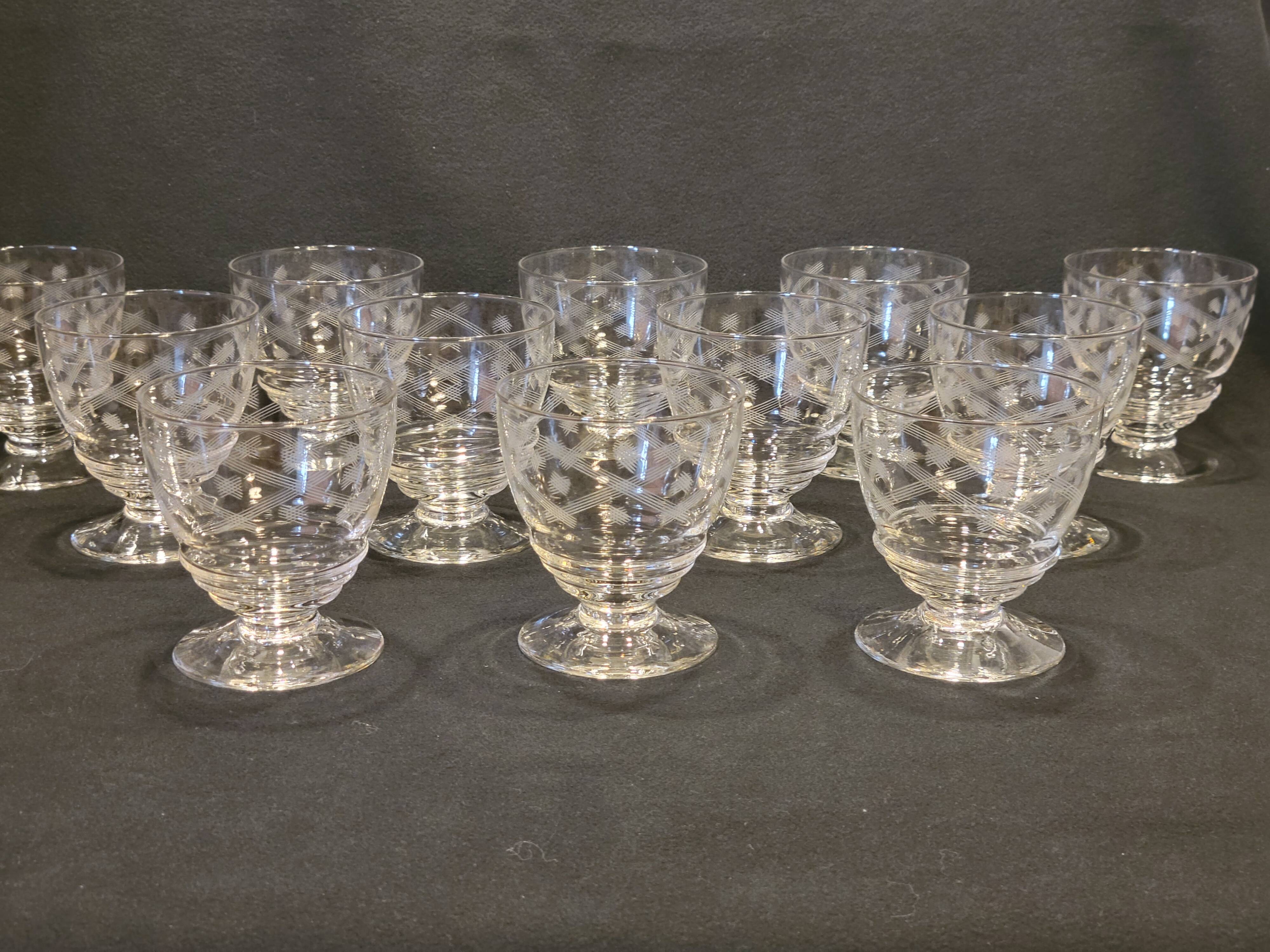 10 old port wine glasses in engraved art deco chiseled crystal