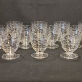 10 old port wine glasses in engraved art deco chiseled crystal