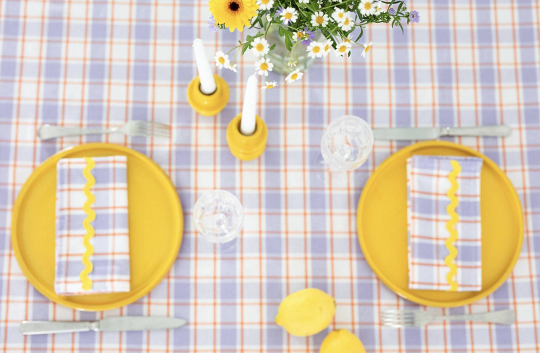 Pair of purple and yellow napkins