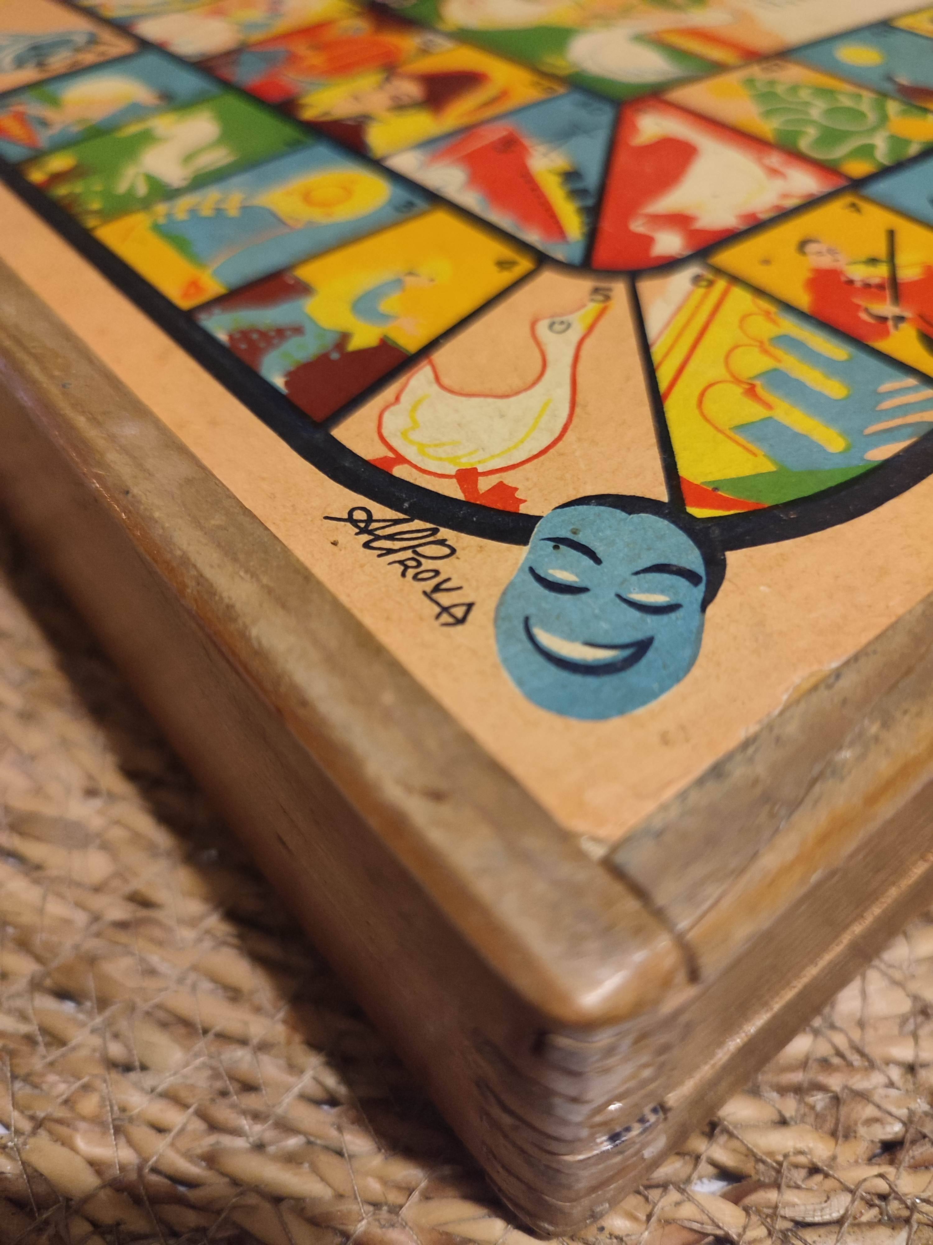 Antique Wooden Multi-Game Box - Ludo - Game of the Goose - Checkers