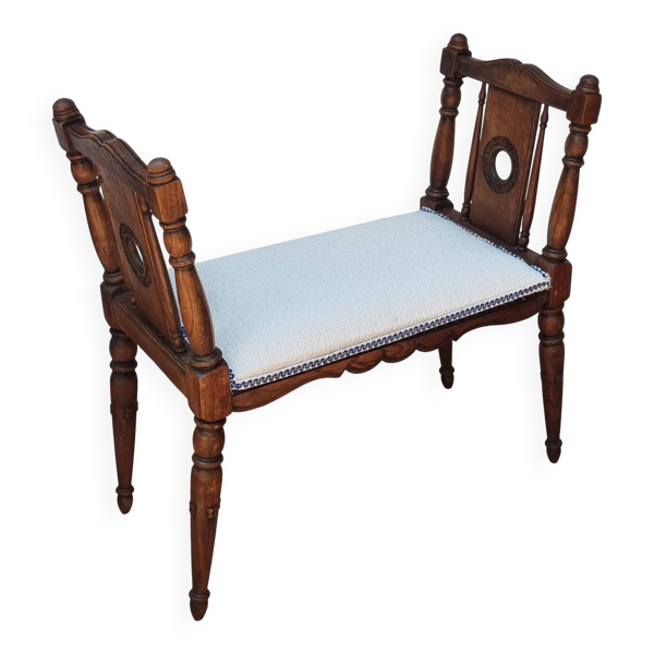 Banquette de fenêtre en noyer sculpté, fin XIXe, assise rénovée, 70 cm
