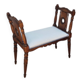 Banquette de fenêtre en noyer sculpté, fin XIXe, assise rénovée, 70 cm