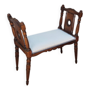 Banquette de fenêtre en noyer sculpté, fin XIXe, assise rénovée, 70 cm