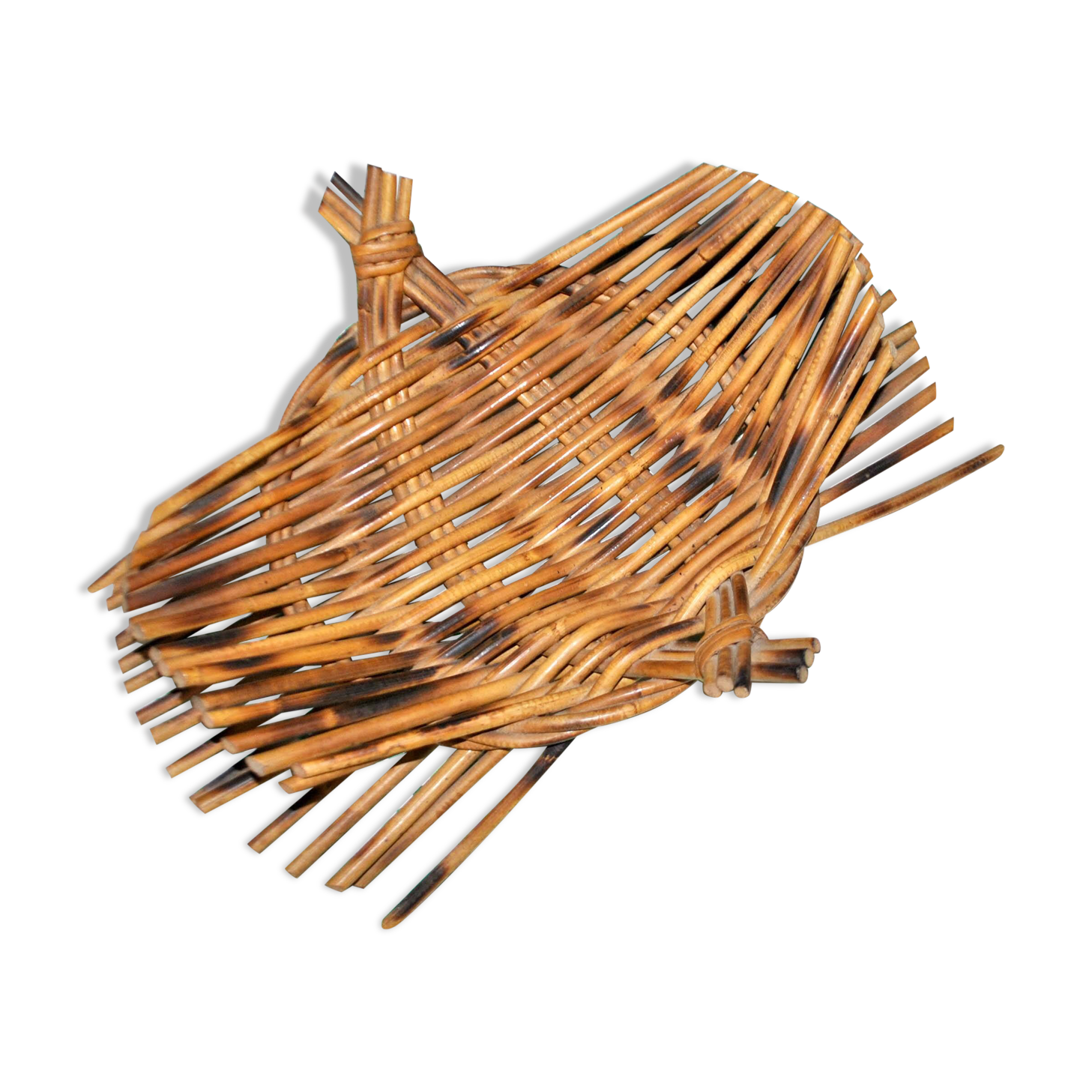 Vintage fruit bowl - woven rattan basket 1960-1970 Boho nature decor