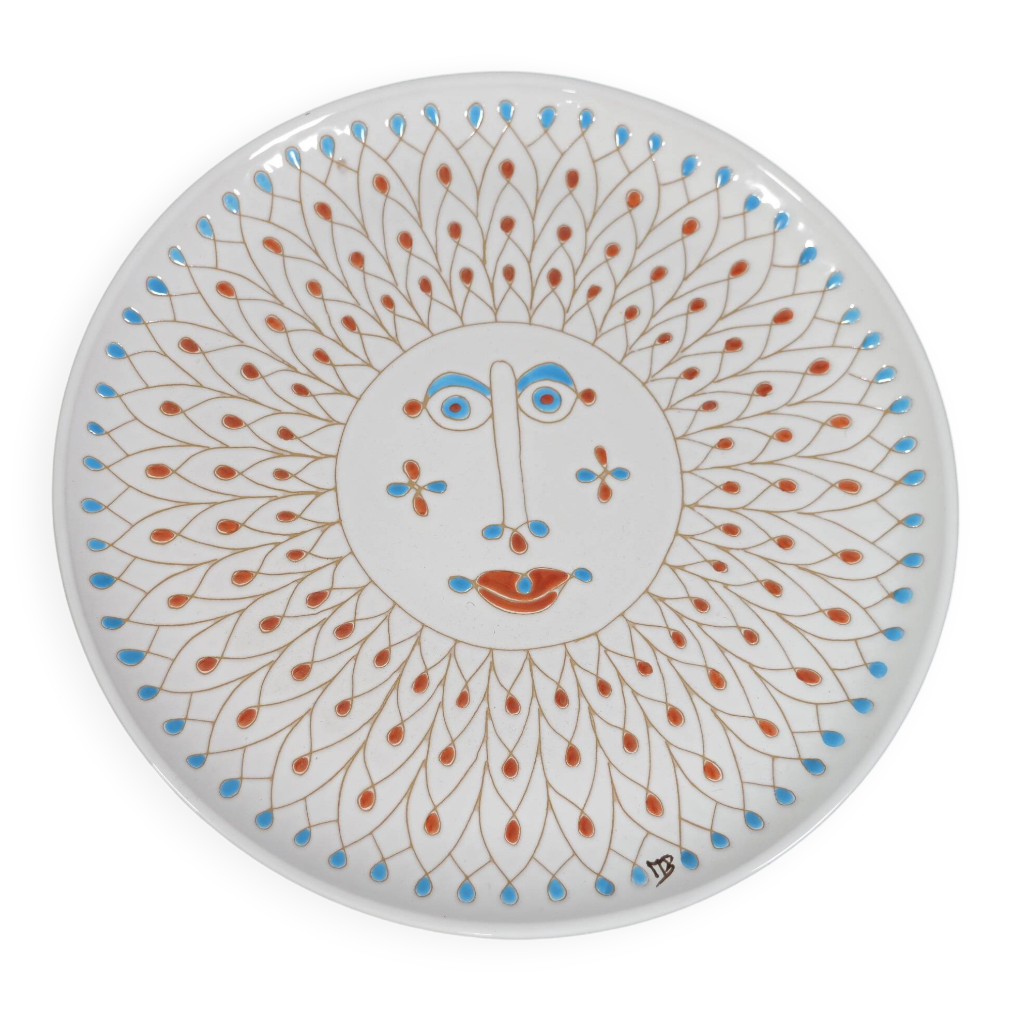 Hand-Painted Ceramic Plate by Mario De Biase for Cerasarda, 1970s