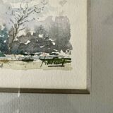 Small watercolor painting landscape Brittany Arzon signed