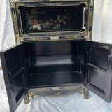 Chinese sideboard with gold lacquer and mother-of-pearl inlay. Bird and landscape decor.