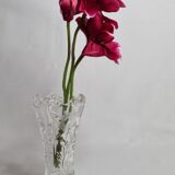Pressed glass vase decorated with flowers, 50s