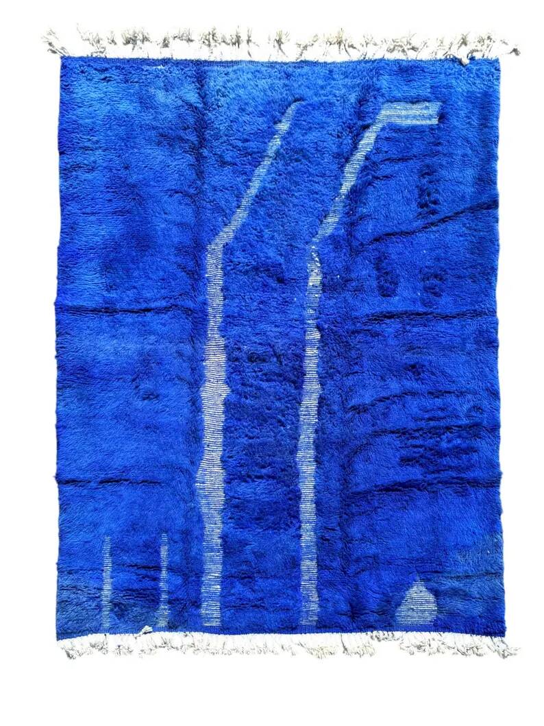 Handmade Moroccan rug blue 210x300 cm – | Geometric rug with checkerboard pattern | Boho vintage interior decoration