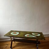 Vintage ceramic coffee table (atomic pattern) with a chrome base.