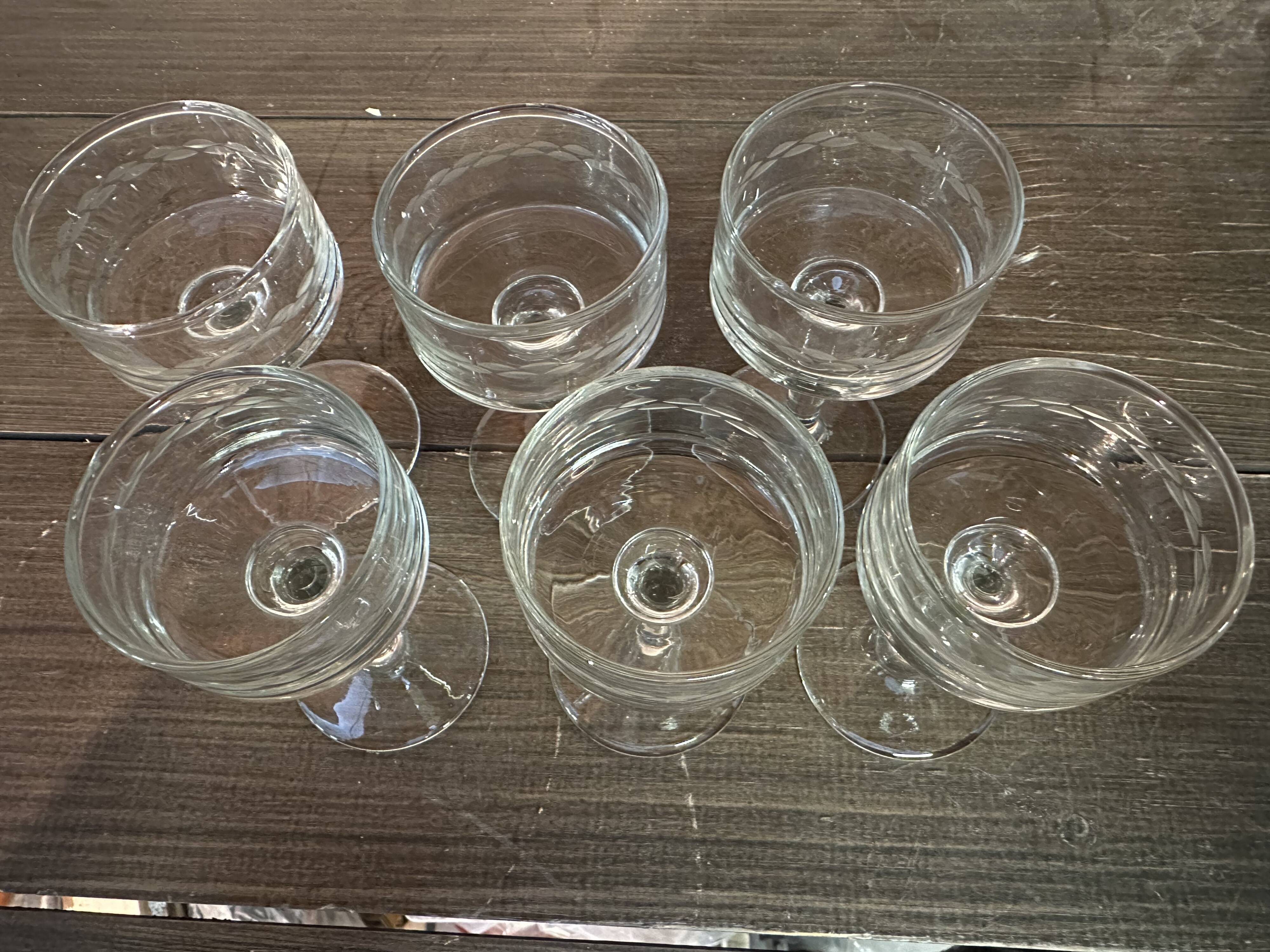 6 sorbet cups on foot - Engraved Crystal Rice Grains H 11.5 cm