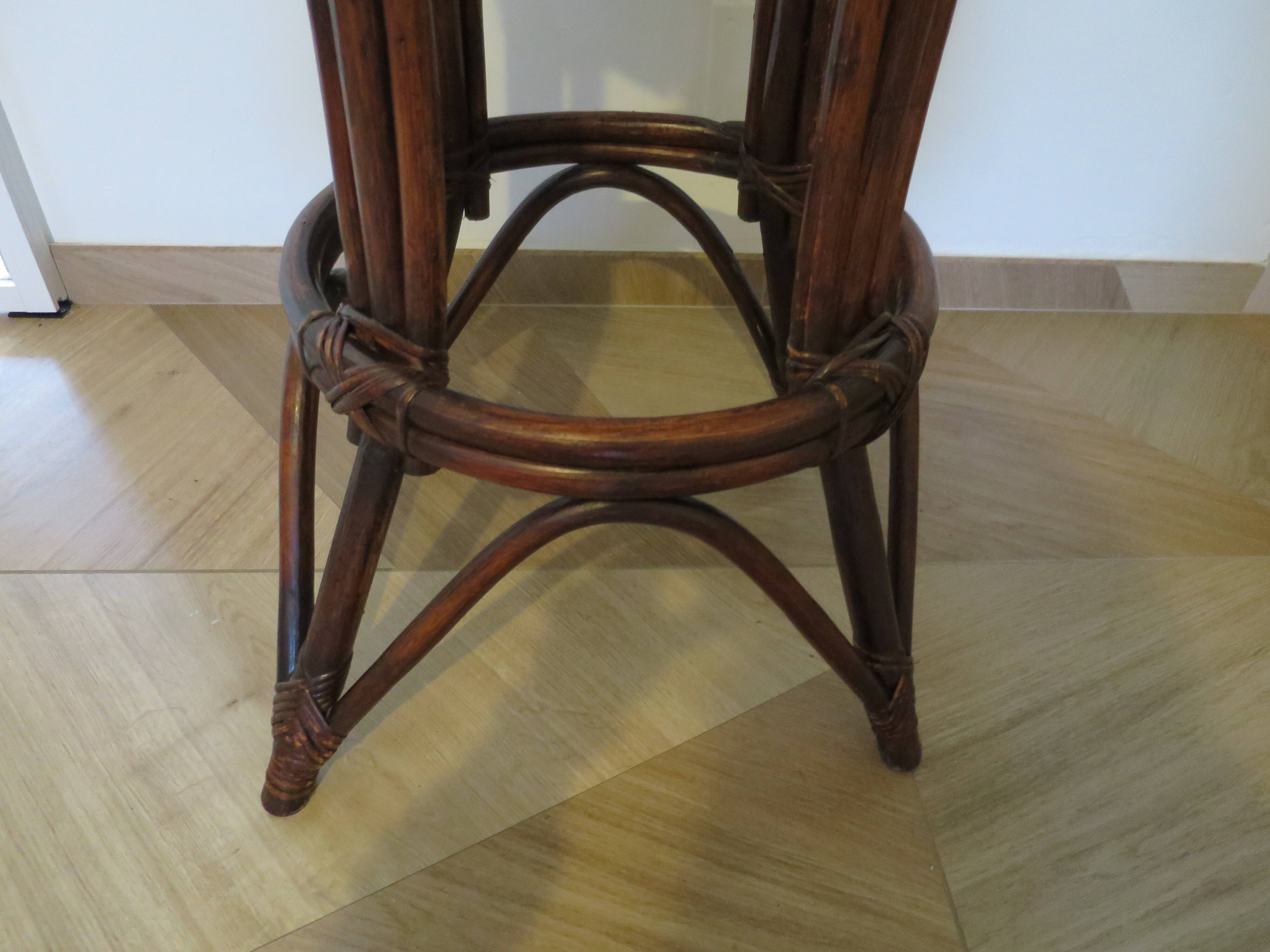 Set of 2 swivel bar stools / chairs - wood - cane - rattan - 80s