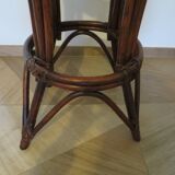 Set of 2 swivel bar stools / chairs - wood - cane - rattan - 80s