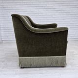 Canapé 3 places danois des années 1970, velours vert, bois de hêtre.