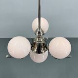 Art Deco Chrome and Pink Glass Chandelier, 1930's