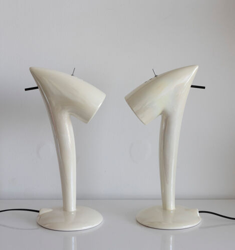 Paire de lampes vintage années 90 Ilexpa design espagnol ceramique irisée halogène