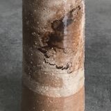 Vase vintage forme rouleau en grès émaillé beige/marron
