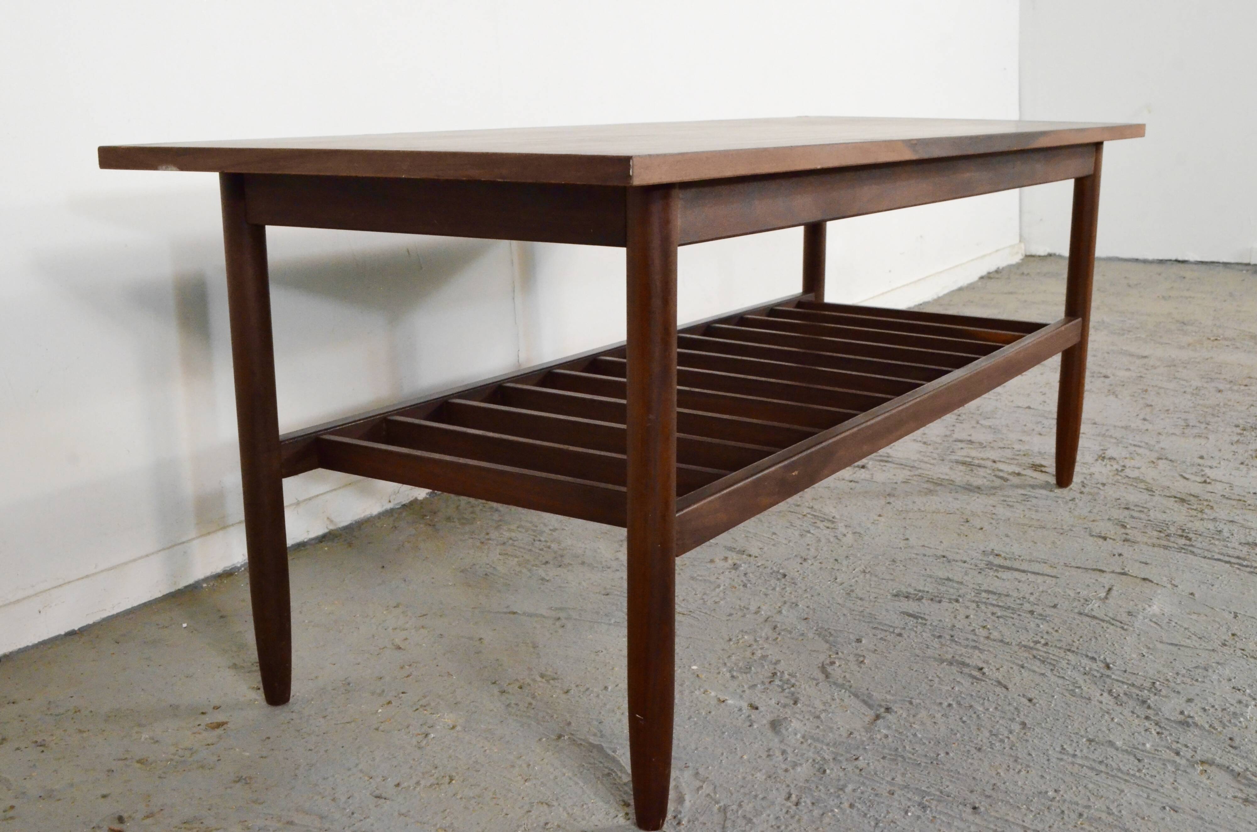 Vintage Midcentury Danish Two Tier Slatted Coffee Table In Afromosia.