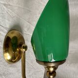 Vintage 1980 green opaline and brass wall light.