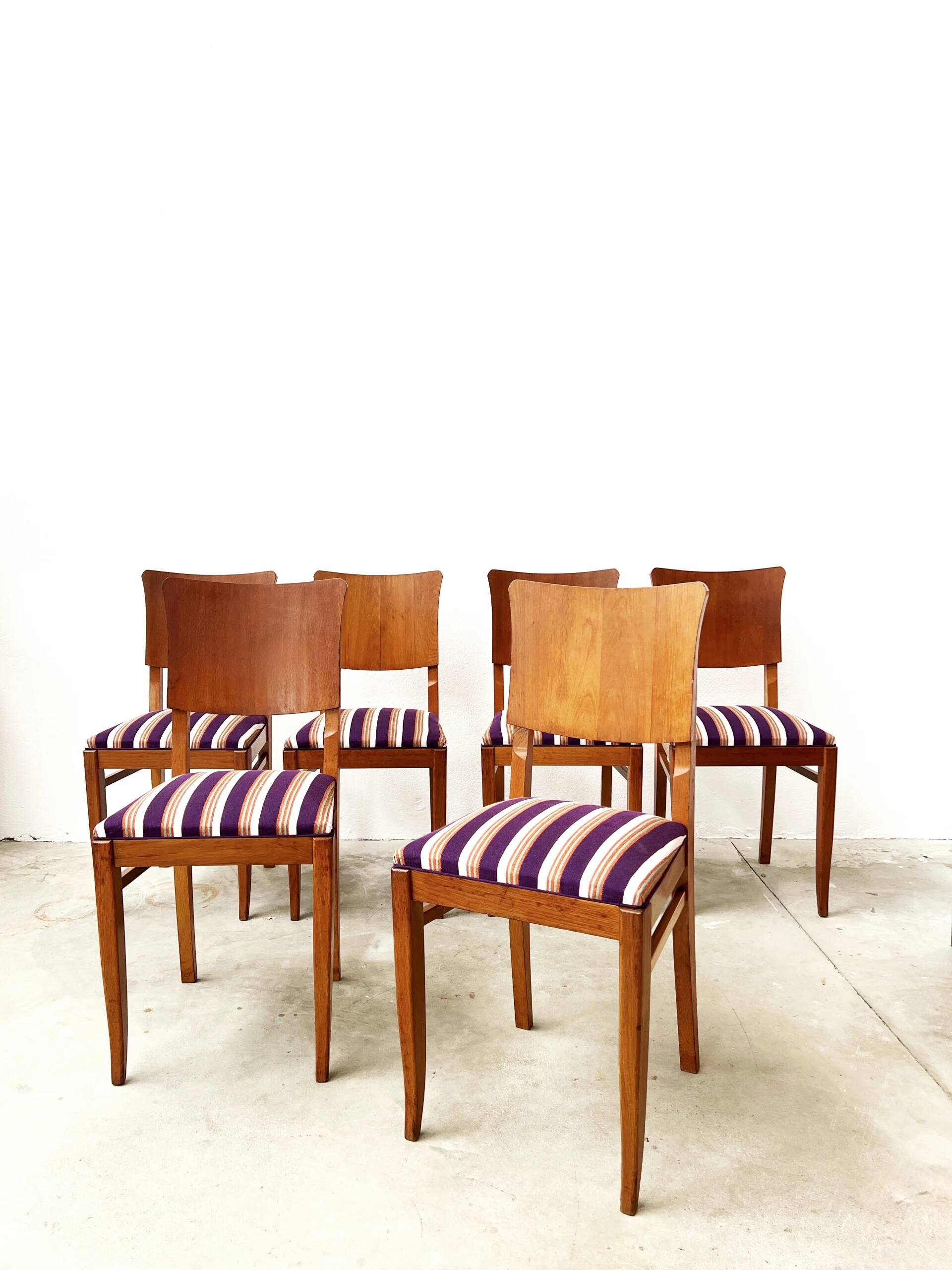 6 striped fabric chairs from the 1950s