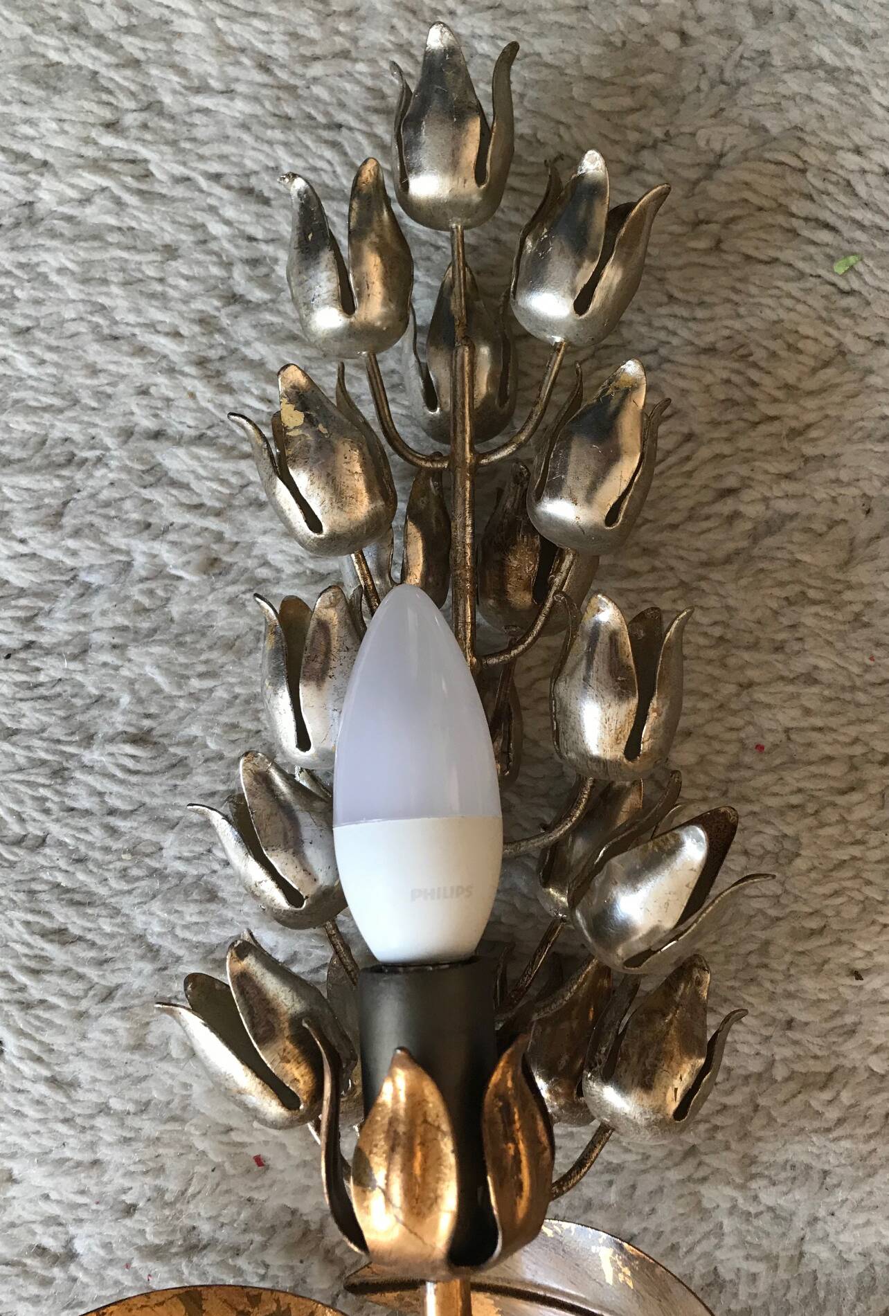 Hans Kögl flower wall light - gold and silver metal - 1970