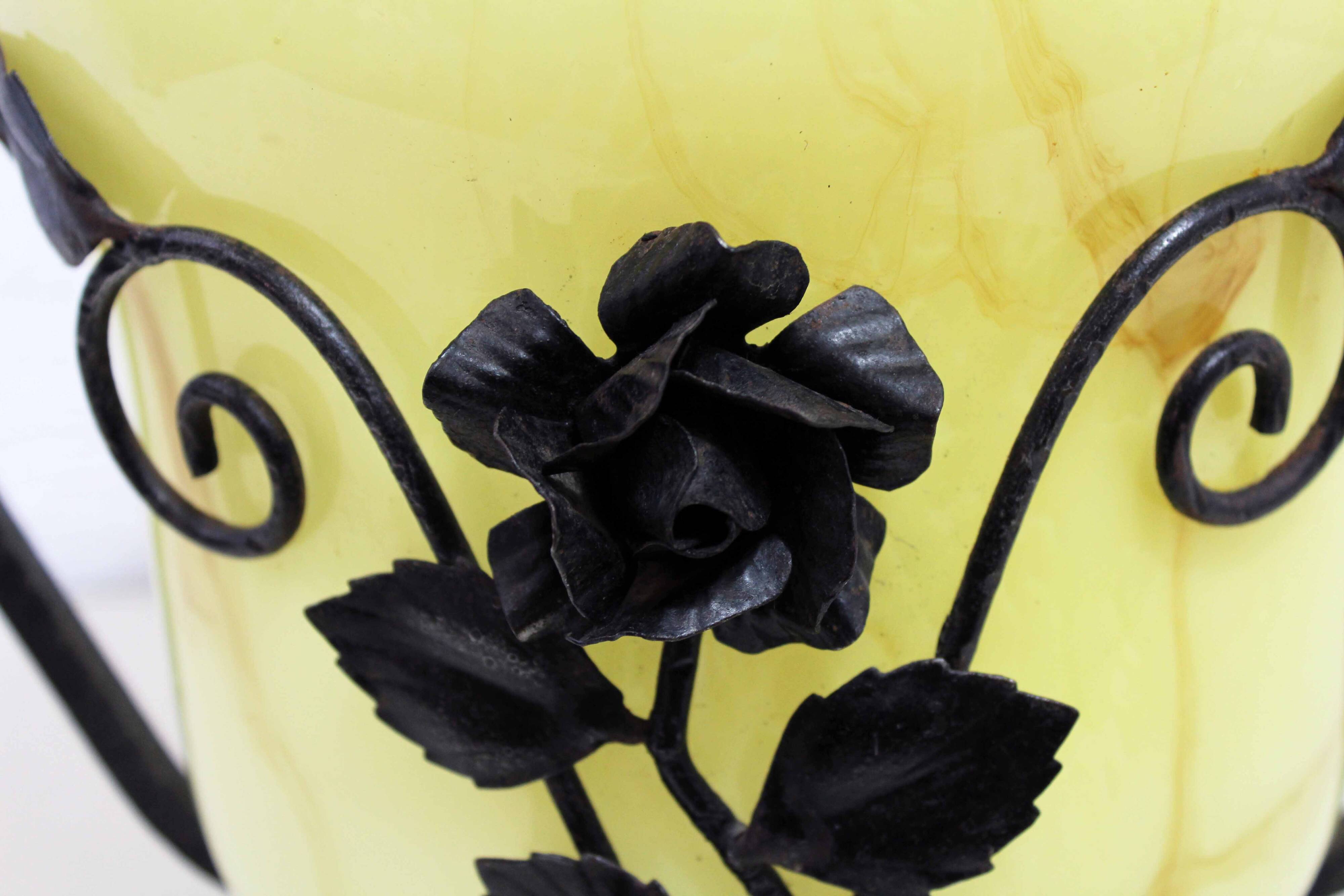 Art Deco transition glass and wrought iron vase