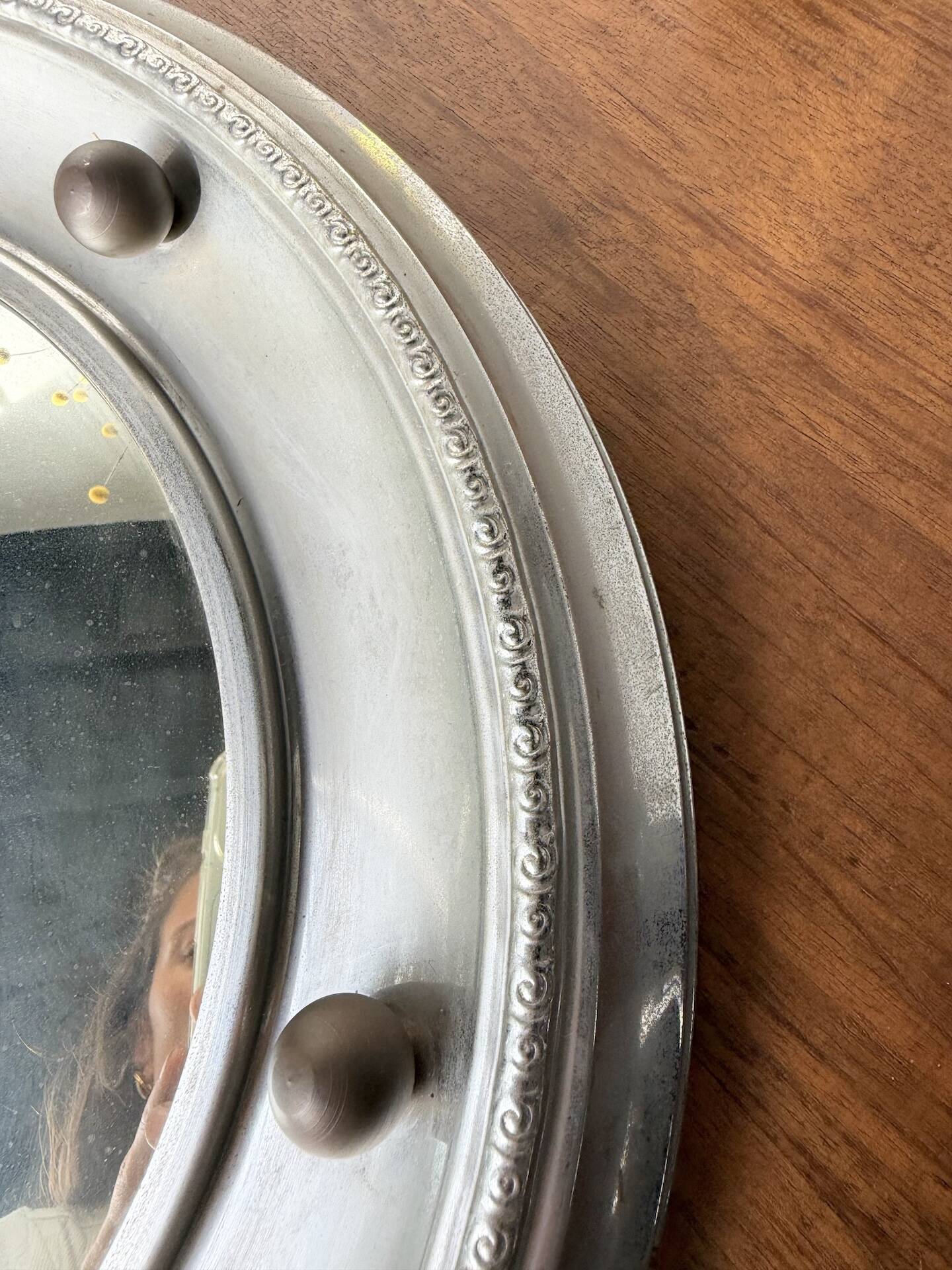 Round convex metal mirror in English style 1900
