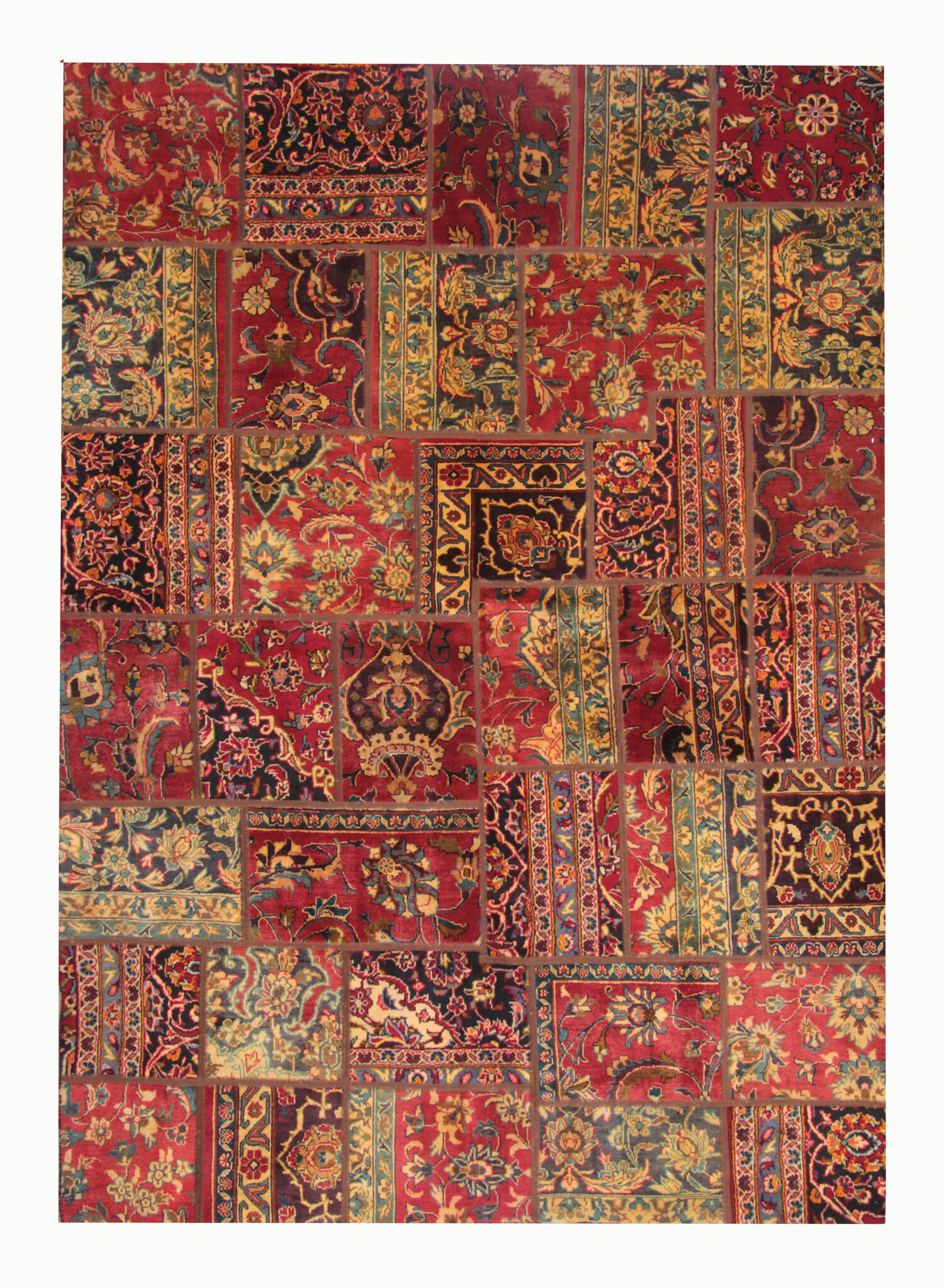 Red vintage patchwork area rug handmade wool living room carpet- 179x248cm