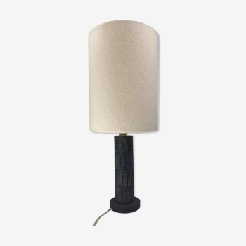 Midcentury brutalist bakelite table lamp, bouclé shade 1960s