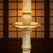 Lampadaire antique japonais peint à la main blanc et or (nouvel abat-jour)