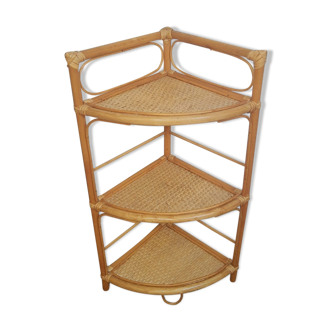 Etagère d'angle en rotin 3 niveaux vintage