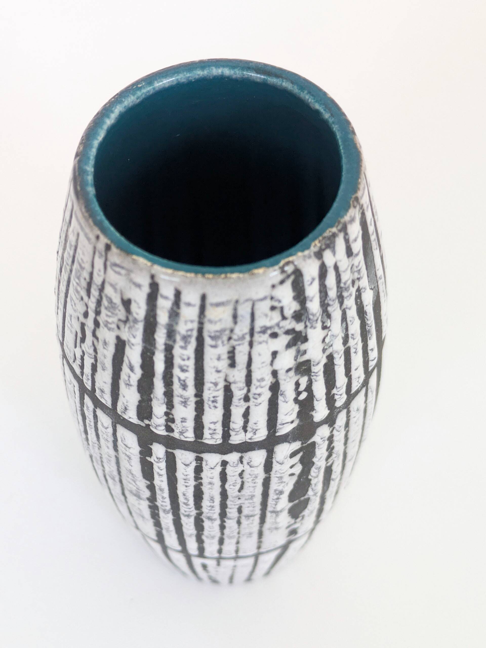 Vase Scheurich Bambus Rayé Noir Blanc Europ Linie West Germany années 60