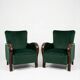 Art Deco Velvet Lounge Chairs in Dark Green Velvet, Set of 2