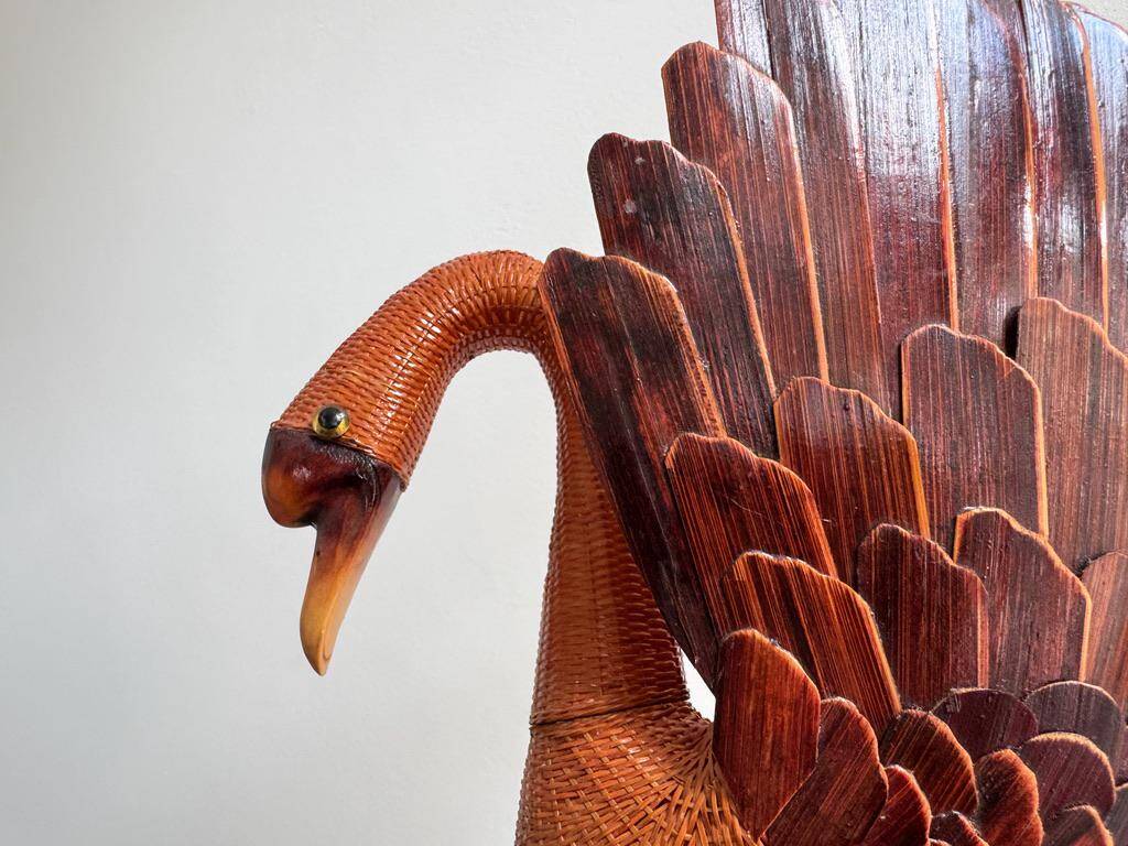 Unique large vintage wicker & rattan swan wall hanging basket