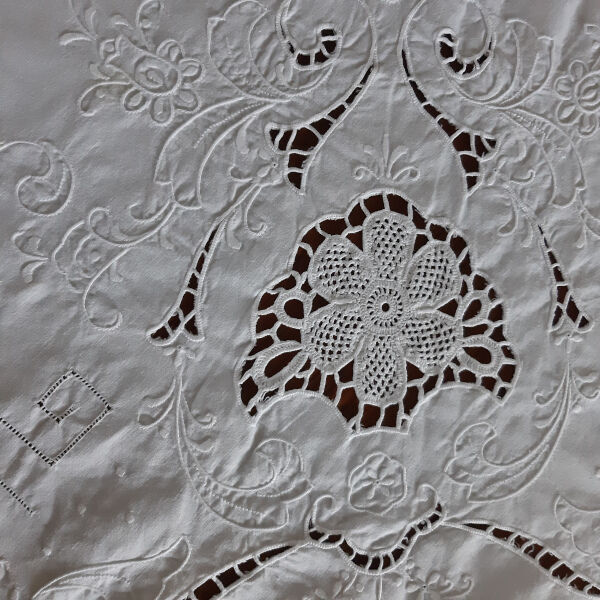 Old embroidered and crocheted tablecloth
