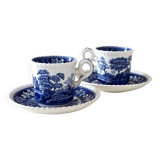 2 Spode Copeland “Blue Tower” Espresso Cups with Saucers – English Vintage
