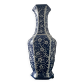 Vase vintage en porcelaine décor blanc et bleu