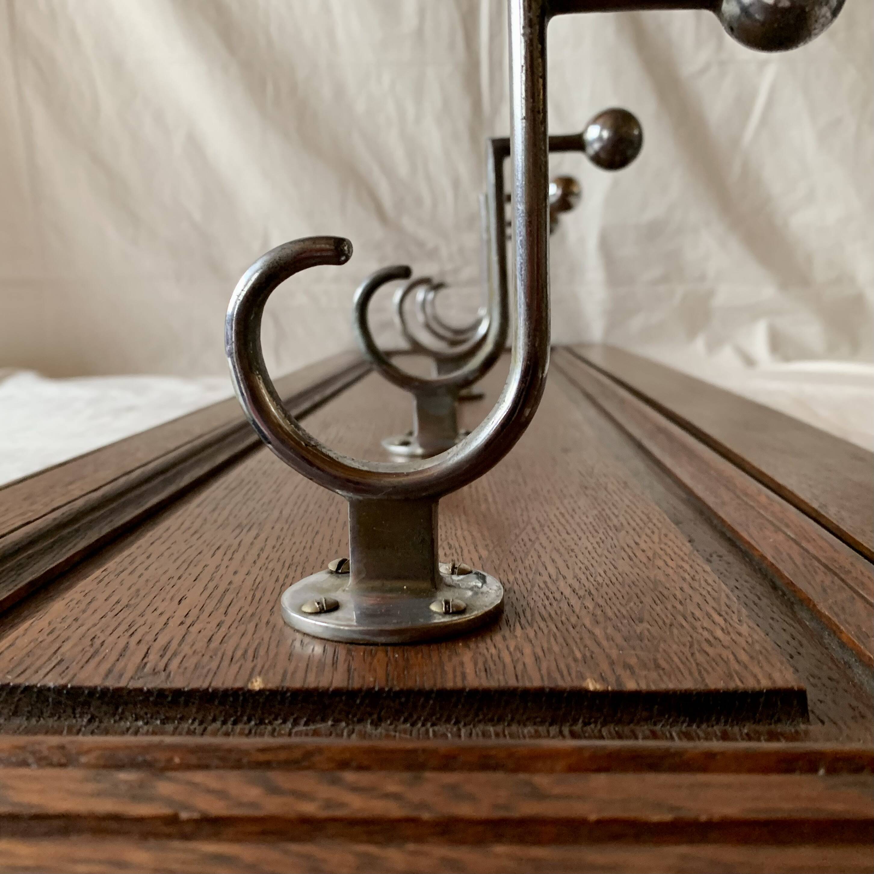 Art Deco wall-mounted coat rack in solid wood - 5 hooks