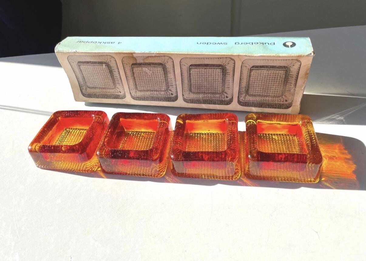 Swedish Design lot of 4 glass vintage ashtrays 1960's