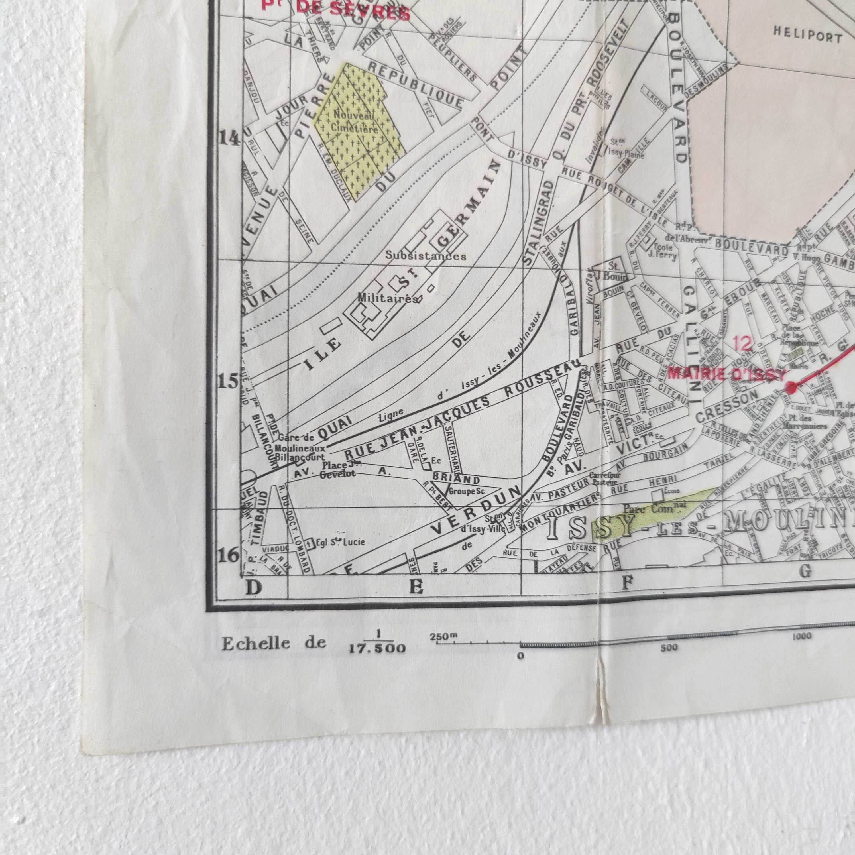 Vintage map 1970 Paris and its suburbs 75x55cm duplex