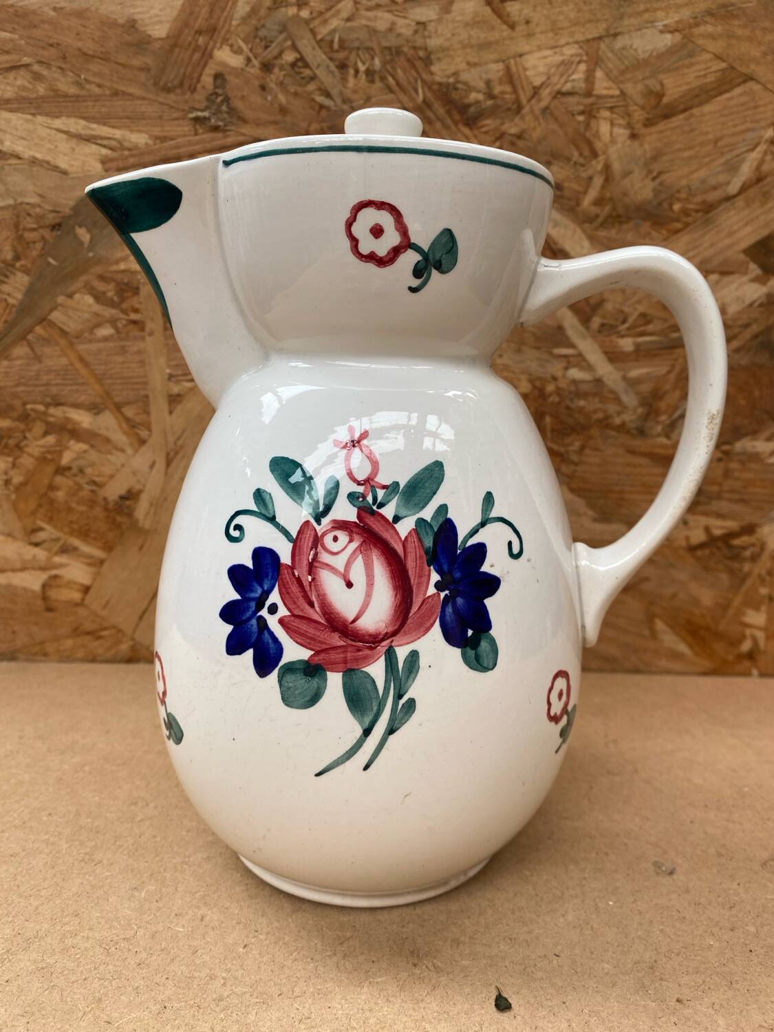 Old Teapot DIGOIN Sarreguemines White Ceramic Flower Decor #B631