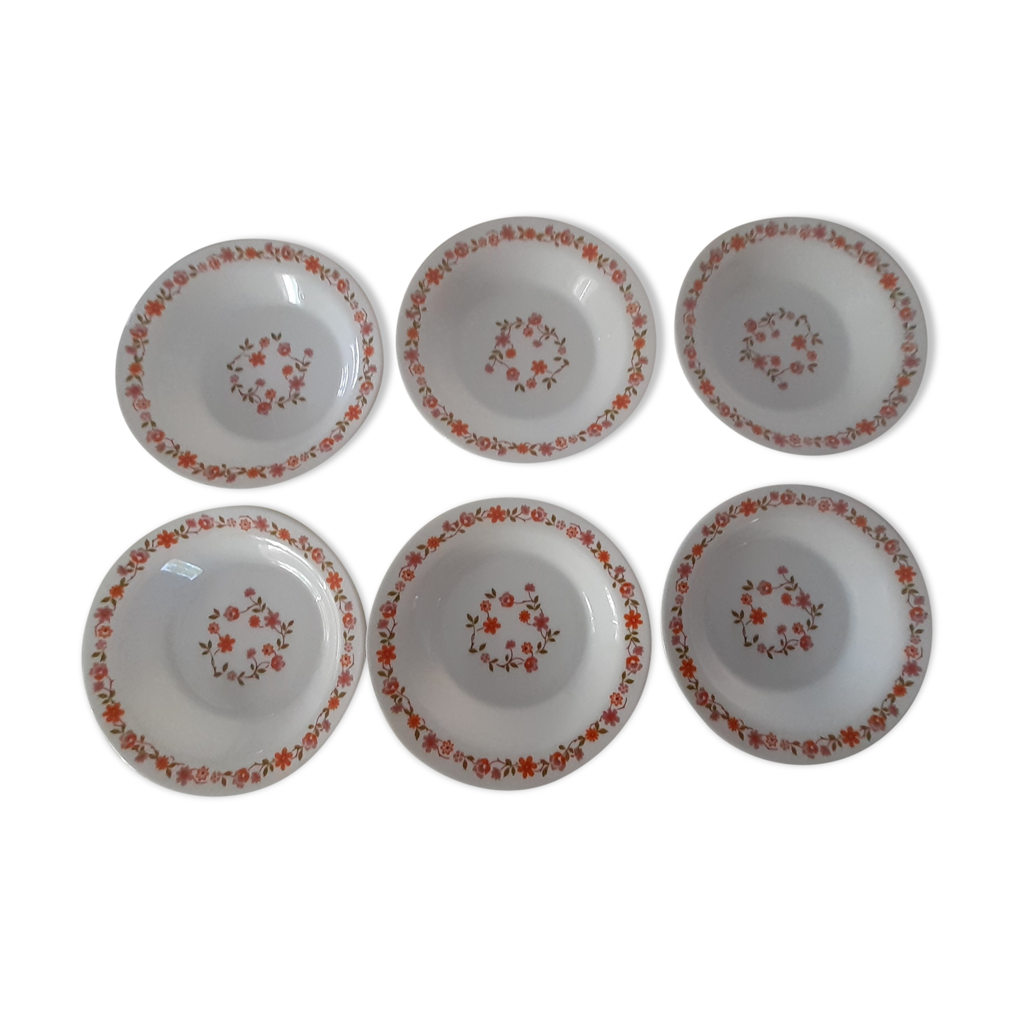 6 plates orange flowers model scania arcopal france vintage