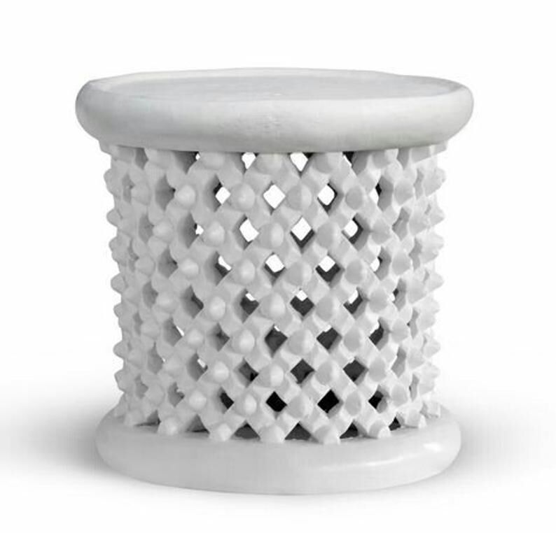 White wooden bamiléké stool white coffee table