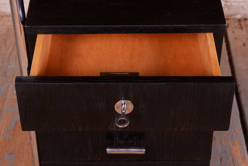 Bauhaus Writing Desk in Oak and Chromed Steel by Robert Slezák, Czech, 1930s
